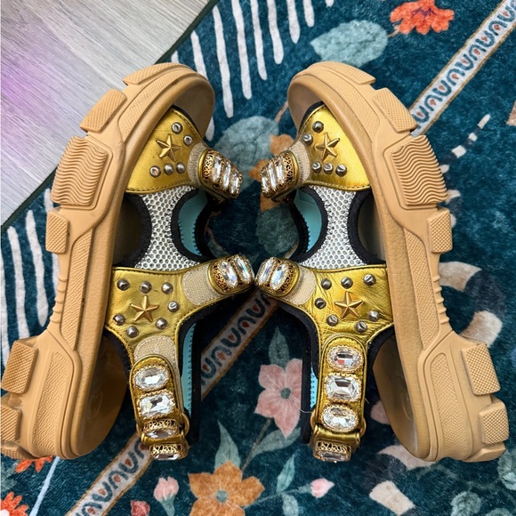 Gucci Gold Crystal Sandals - Picture 11 of 16